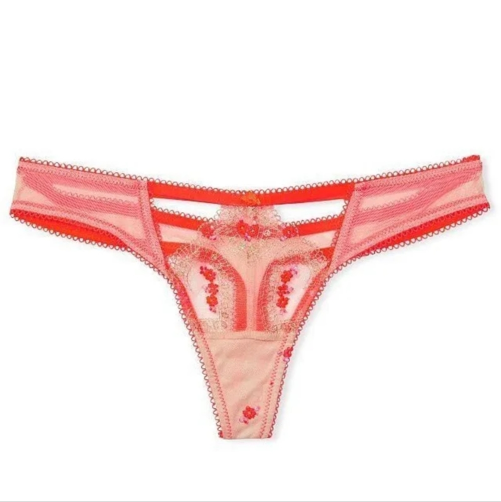 VICTORIAS SECRET DREAM ANGELS EMBROIDERED HEART STRAPPY THONG PANTY